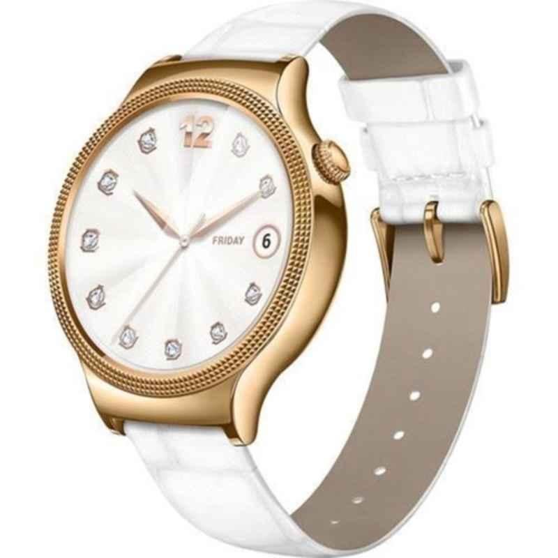 Huawei Watch G101 Rose Gold Normal Pearl White Leather Band, HWI-G101-WHTBND
