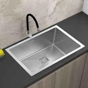 Plantex Heavy Duty Stainless Steel Kitchen Sink/Sink for Kitchen with 25 Years Warranty Plantex/Single Bowl Sink Square Coupling, Hose Pipes & Drain Rack (Matte 24x18x9 inch)