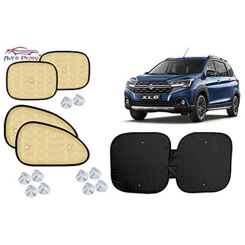 Auto Pearl 5 Pcs PVC & Mesh Beige Window & Front Sun Shade Set for Maruti Suzuki XL6