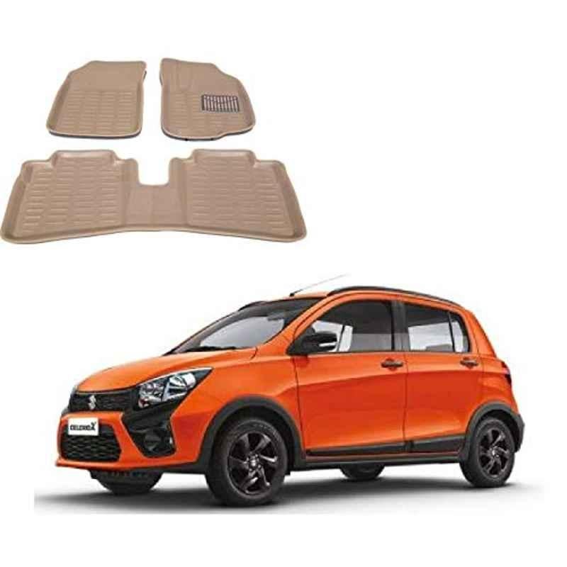 Kozdiko 3 Pcs 4D Beige Car Foot Mat Set for Maruti Suzuki Celerio X, koz_20413