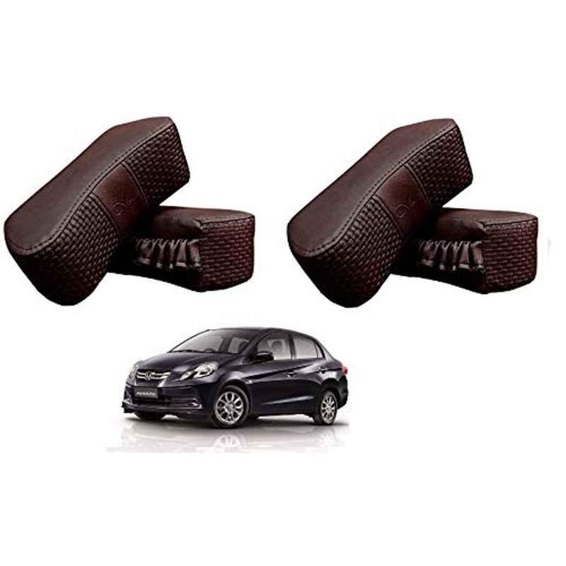 Kozdiko 4 Pcs CV Designer Cola Leatherite Neck Rest Car Cushion Pillow Set for Honda Old Amaze 2013-2017