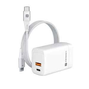 Portronics Adapto 65 Plus White 65W GaN PD Dual Port Fast Charging Adaptor with 2m C to C Cable, POR 1448