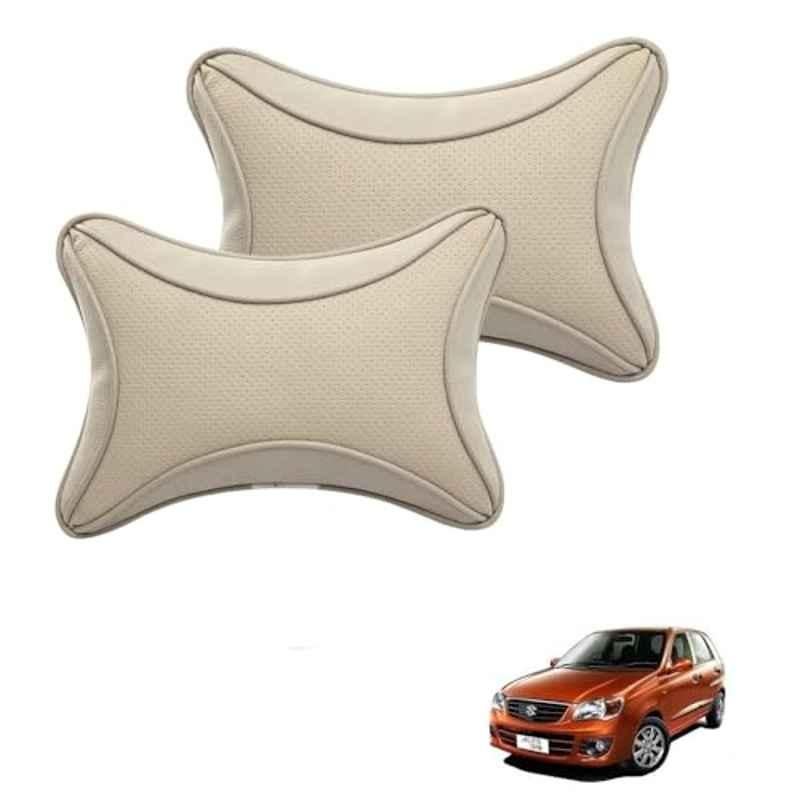 Kozdiko 2 Pcs Memory Foam & Polyester Beige Dots Car Neck Rest Pillow Set for Maruti Suzuki Alto K10, XNVJVHGJFH27