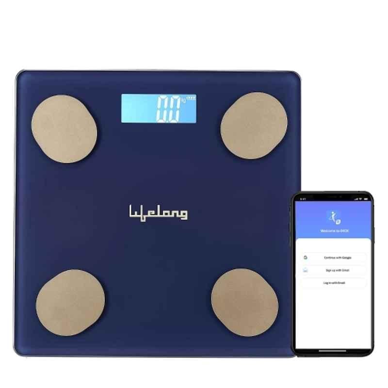 Lifelong 180kg Blue Bluetooth Sensor Technology Smart BMI Weighing Scale with 18 Measurement Functions, LLWS36