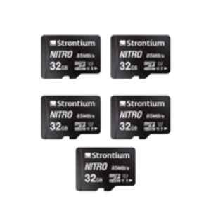 Strontium Nitro UHS-I 32GB MicroSDHC Class 10 Black Memory Card, SRN32GTFU1QR (Pack of 5)