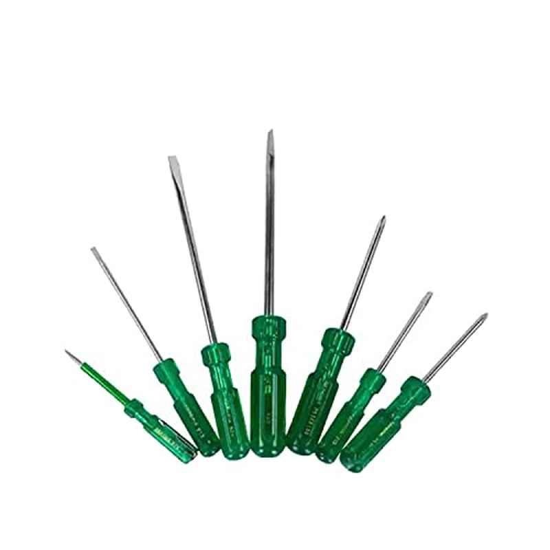 Taparia 7 Pcs CrV Steel Chrome Green Blister Packaging Flat Screw Driver Set, 1014