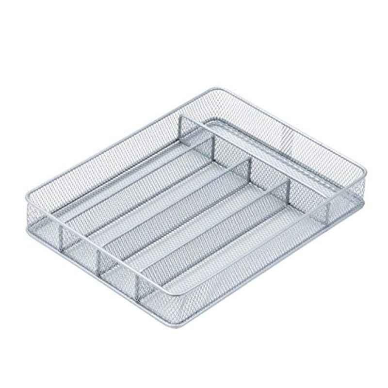 Honey-Can-Do 5-Compartment Steel Mesh Silver Cutlery Utensil Organizer, KCH-02154