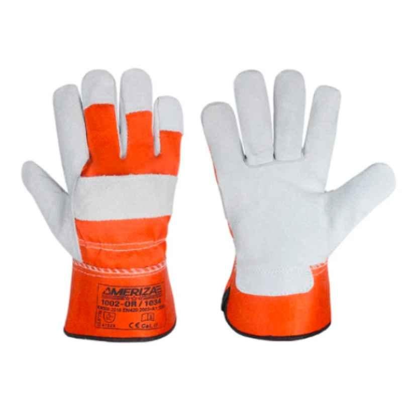 Ameriza E202110620 Leather Orange Safety Gloves, Size: 10.5 inch