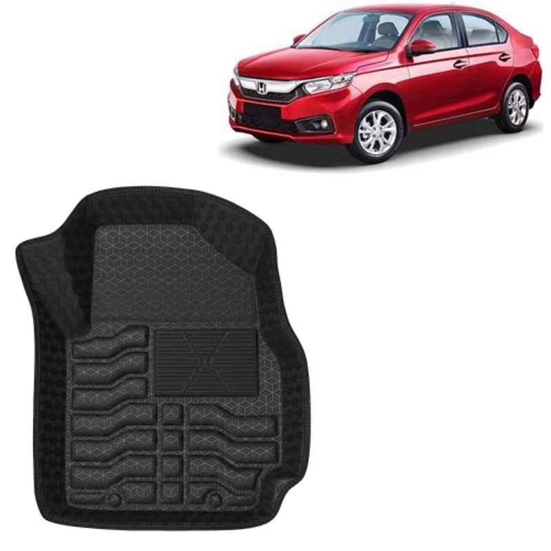 Kingsway 3 Pcs Premium 4.5D 100% Waterproof Tray Shape PVC Black Car Floor Mat Set for Honda Amaze Automatic 2018 to 2020 All Model