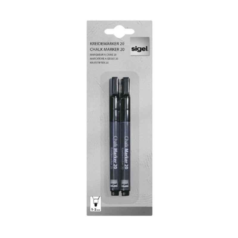Sigel GL177 Black 1-2 mm Round Tip Chalk Marker, (Pack of 2)