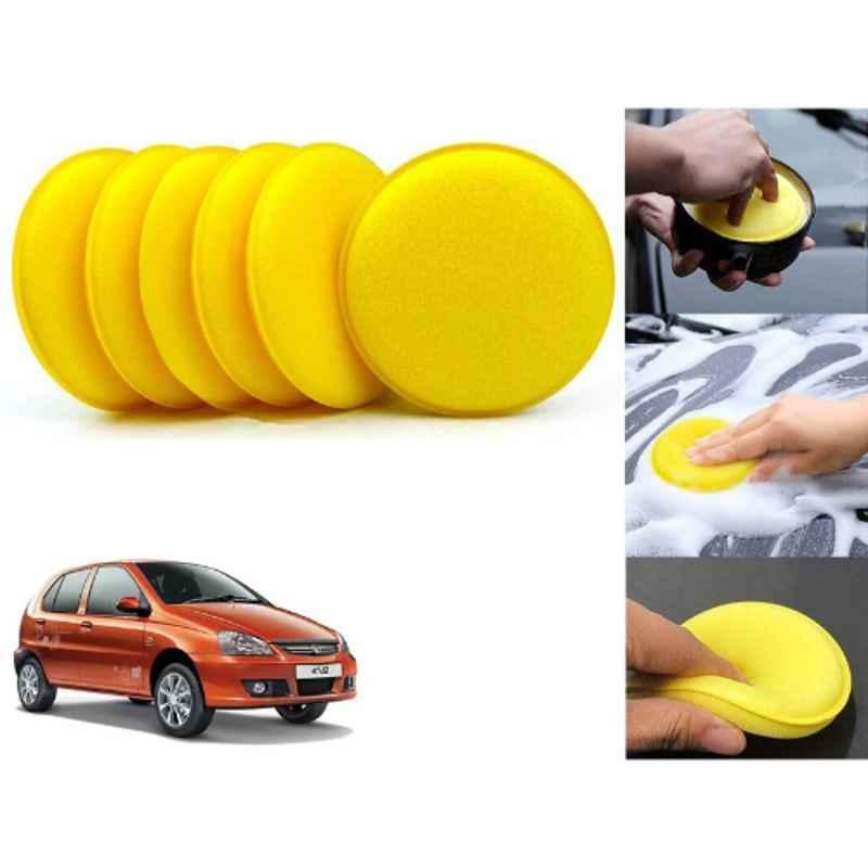 Auto Pearl Polyurethane Beige Washing & Waxing Polish Foam Sponge for Indica EV2 (Pack of 6)