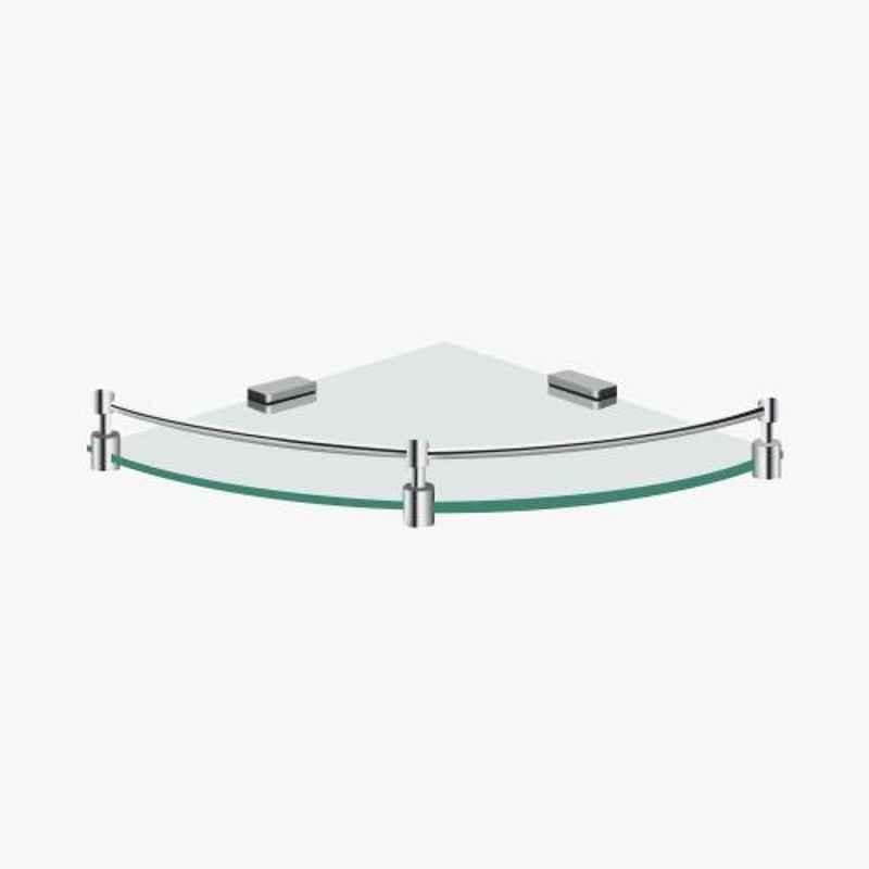 Kerovit 11x11 inch Silver Chrome Finish Round Range Corner Shelf with Twin Arms, KA920009