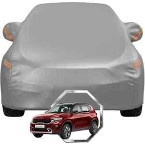 Allextreme Polyester Grey Highlighter Car Cover with Mirror Pocket & Triple Stitched Bottom Elastic for Kia Sonet All Model & Years, SONET-KIA-COV-GRY