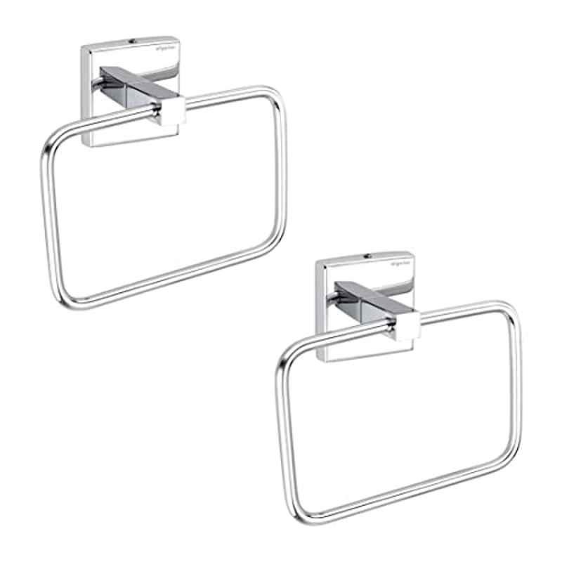 Aligarian Stainless Steel Chrome Finish Wall Mounted Square Solid Towel Ring (Pack of 2)