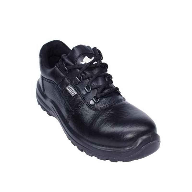 Coffer Safety CS-1024 Leather Steel Toe Black Work Safety Shoes, Size: 9