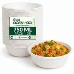Eco Aaroyaa 750ml Bagasse Round Serving Bowl (Pack of 25)
