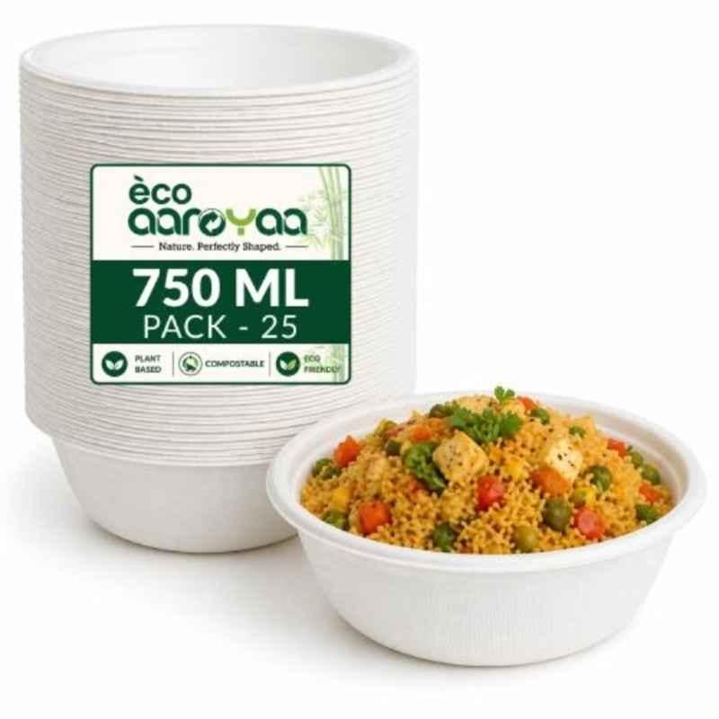 Eco Aaroyaa 750ml Bagasse Round Serving Bowl (Pack of 25)