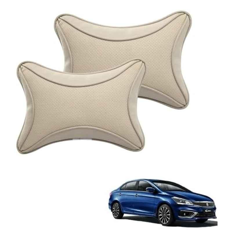 Kozdiko 2 Pcs Memory Foam & Polyester Beige Dots Car Neck Rest Pillow Set for Maruti Suzuki Ciaz Facelift, XNVJVHGJFH63
