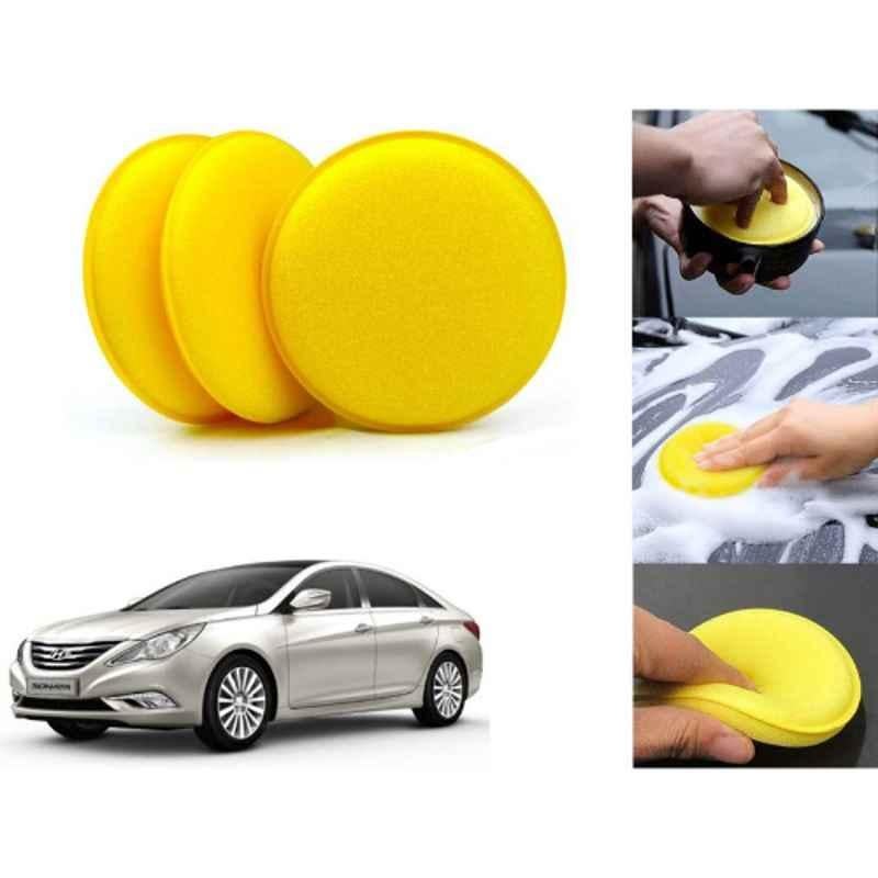 Auto Pearl Polyurethane Beige Washing & Waxing Polish Foam Sponge for Sonata Embera (Pack of 3)