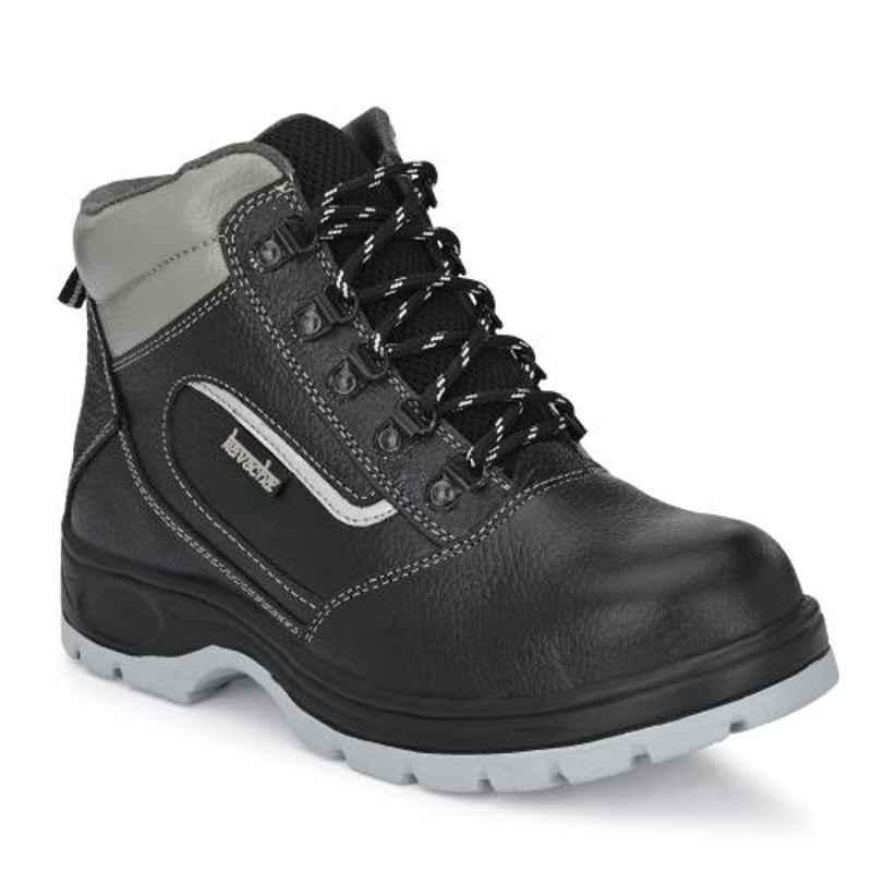 Kavacha S121 Pure Leather Black Steel Toe Work Safety Shoes, Size:  6
