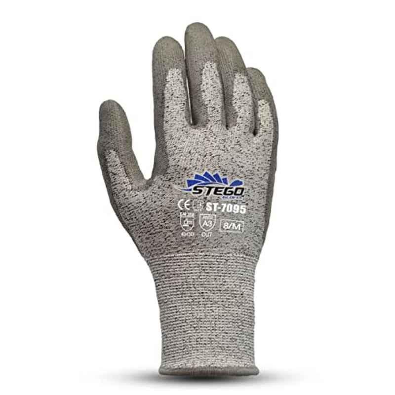 Stego Polyurethane Light Grey Cut Protection Safety Gloves, ST-7095, Size: M