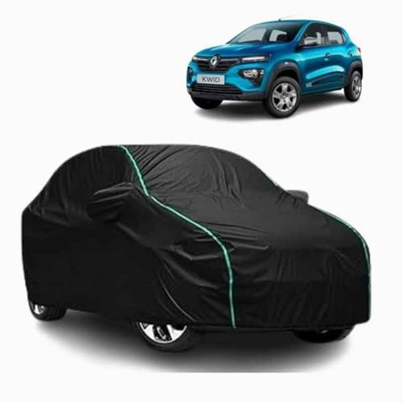 Aarex Auto Polyester Black 100% Waterproof Car Cover Mirror Pocket, Soft Cotton Lining, Triple Stitched, Buckle Belt & Windproof for Renault Kwid
