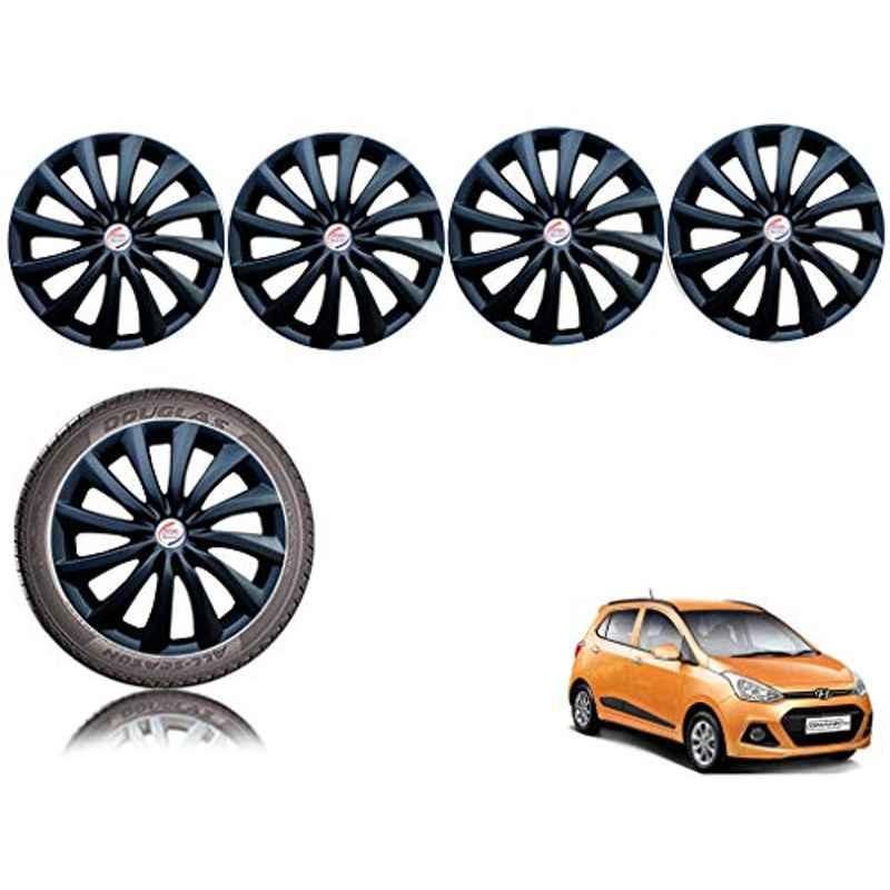 Auto Pearl 4 Pcs 14 inch ABS Black Press Type Hubcap Wheel Cover Set with Retention Ring for Hyundai I10Grand