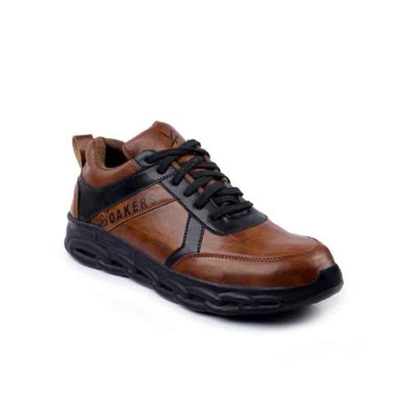 Woakers Synthetic Leather Steel Toe PVC Sole Brown Work Safety Shoes, Size: 8