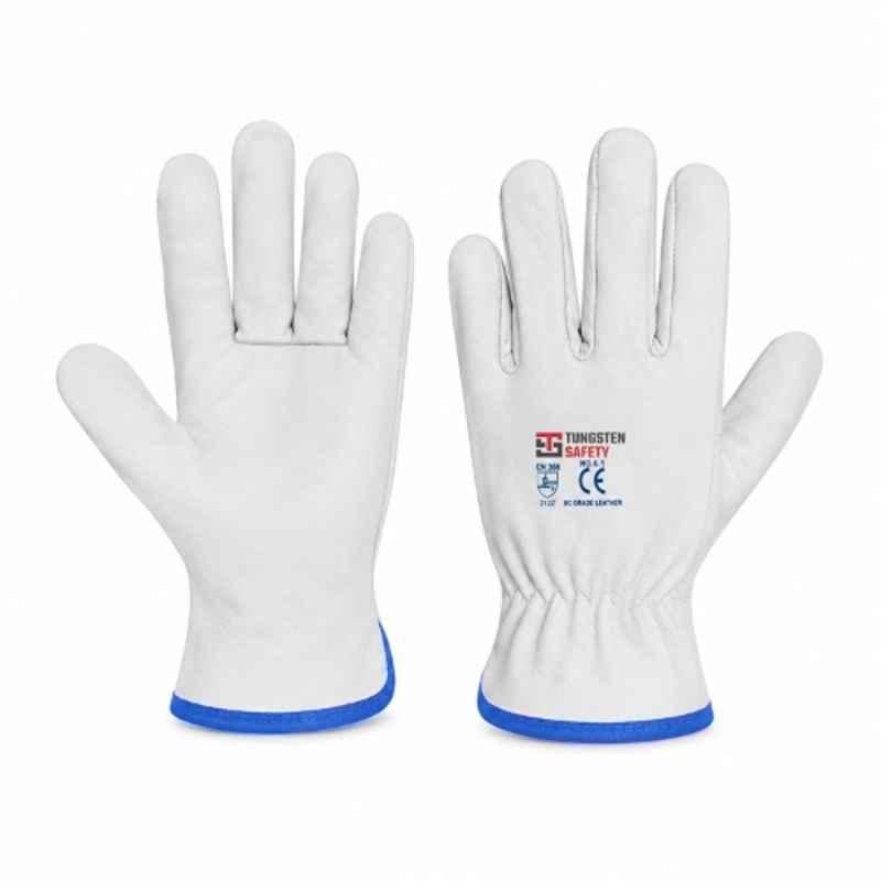 Tungsten Safety Soft Chrome Leather White & Blue Safety Gloves with 1-2mm Thickness, Size: 7