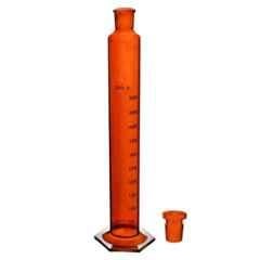 ABGIL 250ml Amber Borosilicate Glass Hexagonal Base Cylinder Graduated Single Metric Scale with Pour Out & Stopper, ABG1230