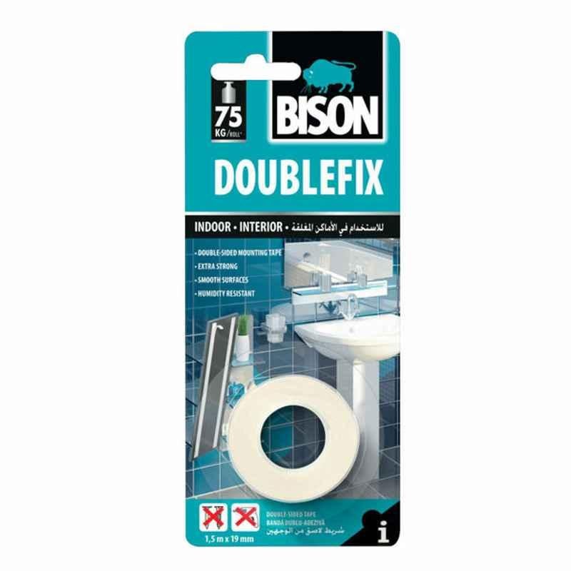 Bison Double Sided Indoor Mounting Tape, 71188, Doublefix, 1.5 mx19 mm, White