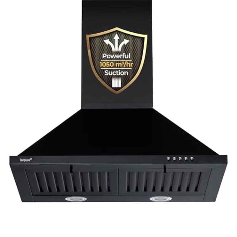 Livpure Alder Neo 60cm 1050 m3/hr Pyramid Baffle Filter Wall Mounted Kitchen Chimney with Push Button, Dual LED Lamp & 1 Year Warranty
