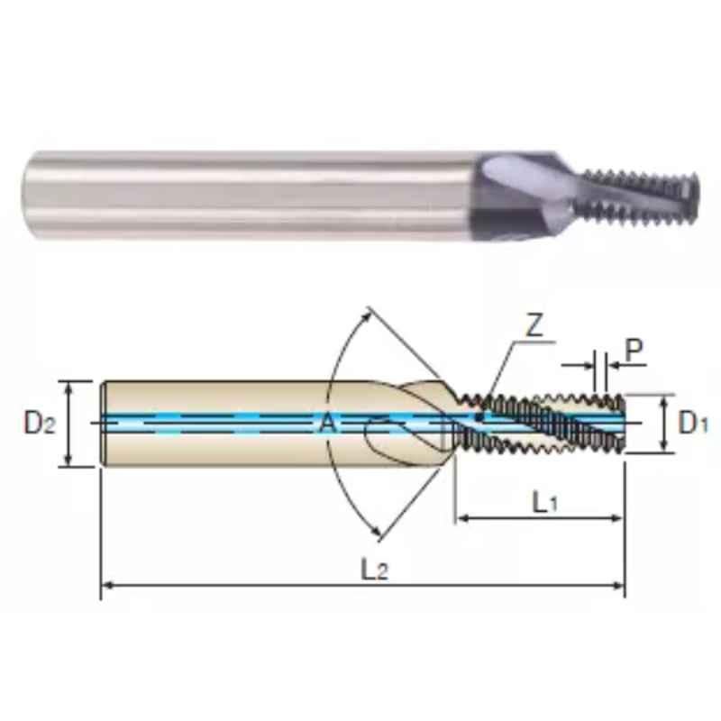 YG-1 14mm Solid Carbide TiAlN Coated Thread Mill, L4272530, Overall Length: 90 mm