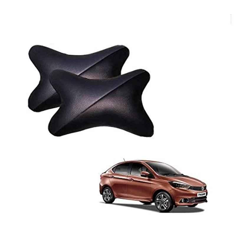 Kozdiko 2 Pcs Memory Foam Grey & Black Car Neck Rest Cushion Pillow Set for Tata Tigor