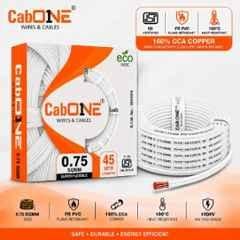 CabONE Lite 0.75 Sqmm White Single Core FR PVC Insulated CCA Copper Electrical Wire, Length: 45 m