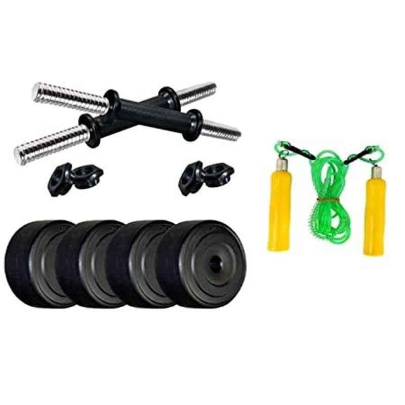 Spanco Multi Colour SPC_5S_3C_DMB_WH_30 Home Gym 30kg (2 5kgx4 = 10kg + 5kgx4 = 20kg) with Curl Rod, Straight Rod, Sweat Band & Hand Gripper (Multicolor)