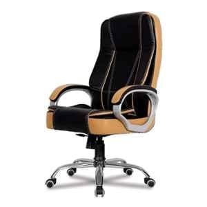 Woodberg Tusker Black & Tan High Back Leatherette Ergonomic Revolving Office Chair with 360 deg Swivel Wheels, WBH101BT