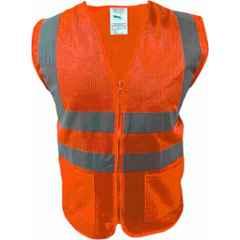 Sicure Cheetah Polyester Orange Sleeveless Reflective Safety Jacket, Size: L