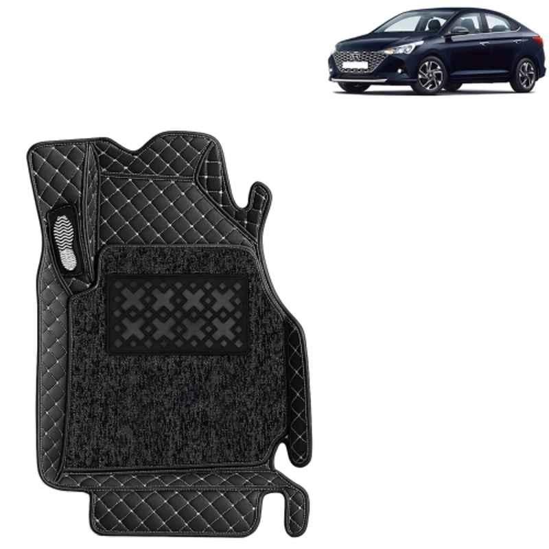 Kingsway 3 Pcs Premium 7D Waterproof & Washable PU Leatherette Classic Black Car Floor Mat Set for Hyundai Verna 2020 to 2023 All Model