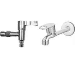 Senkiddpro Prime Steel Chrome Finish Wall Mounted Long Body Tap & Delta Washing Machine Tap Combo