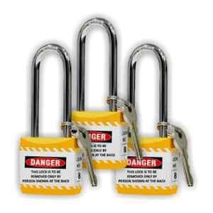 Asian Loto 3 Pcs 65mm Yellow Long Shackle Jacket Padlocks Set for Safety, ALC-LPL-YYY