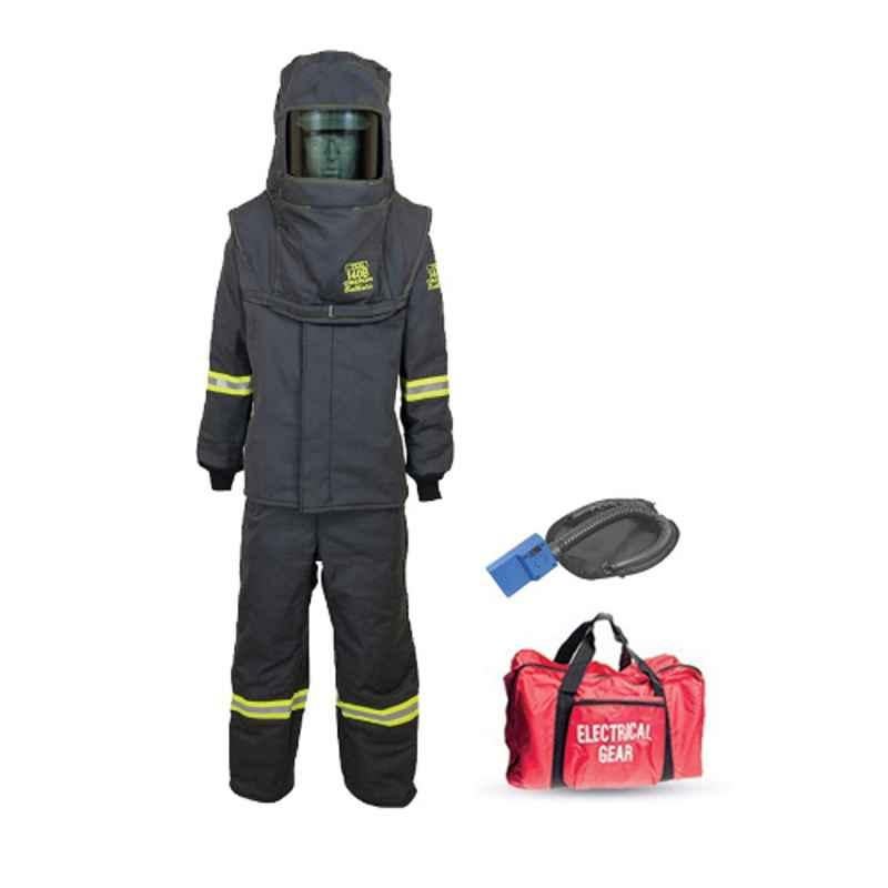 Oberon TCG7B-M+HVS PPE 4 TCG 140 Cal Arc Flash Hood Coats & Bib Overall Suit with Kit, Size: Medium