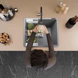 Lorazzo 21x18x9 inch Quartz Titan Grey Single Bowl Kitchen Sink, LRZ QSG0251 S01
