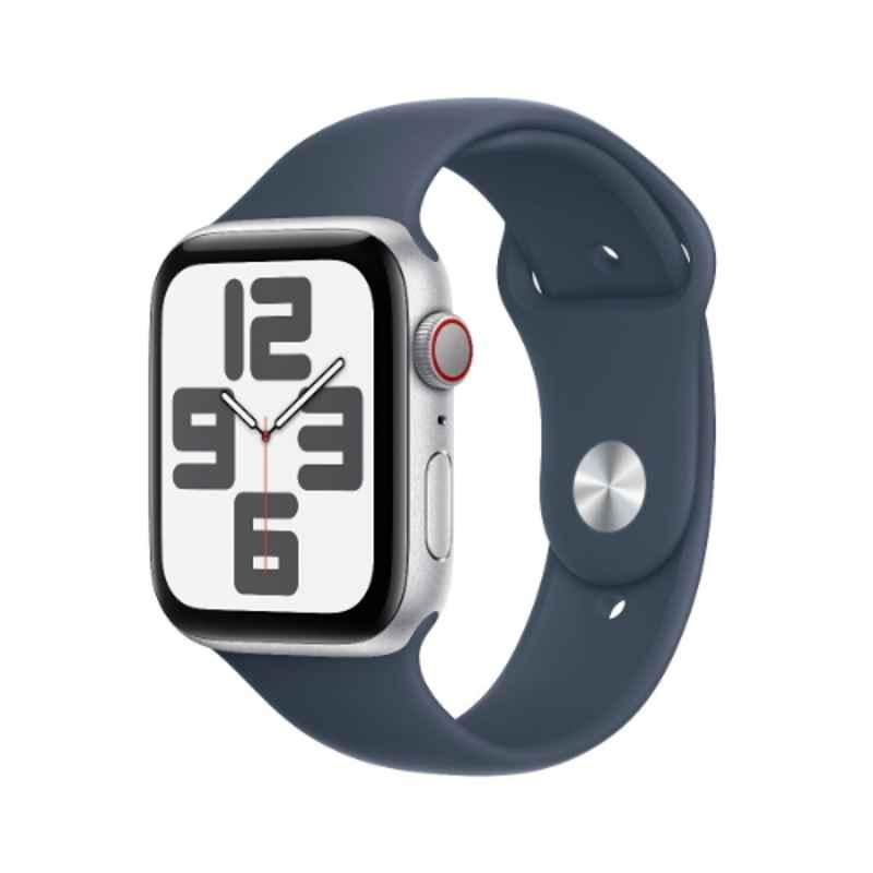 Apple SE 40mm Silver Aluminium Case GPS & Cellular Smart Watch with S/M Storm Blue Sport Band, MRGJ3QA/A