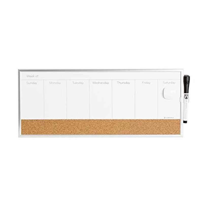 U Brands 18x7.5 inch Aluminium Cork Silver Magnetic Dry Erase Weekly Calendar
