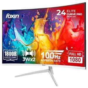 Foxin Elite Curve Pro 24 inch 1920x1080p FHD White Curved LED Monitor with Bezel Less Design, Built in Speaker, HDMI & VGA Ports