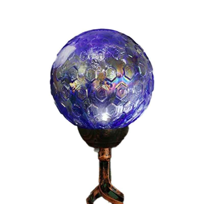 Exhart 4x31 inch Glass Blue Solar Pearlized Honeycomb Ball Garden Stake ,‎15924-RS