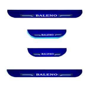 Car Accessories Hub 4 Pcs Acrylic Black Sill Scuff Plate Set with Blue LED for Maruti Suzuki Baleno Delta