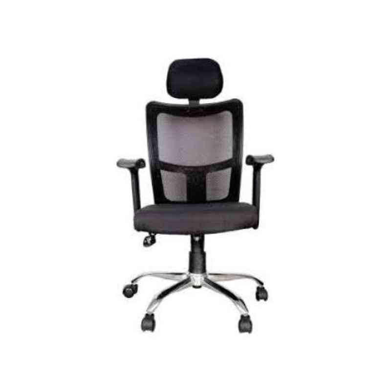 Master Labs Mesh Fabric Adjustable Black Knee Tilt Synchronic Revolving Chair with Fixed Arm, MLF-171