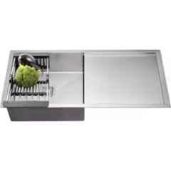 Fossa FS-9 Drain 40x18x10 inch Stainless Steel Matt Finish Silver Single Bowl with Drainboard Handmade Kitchen Sink
